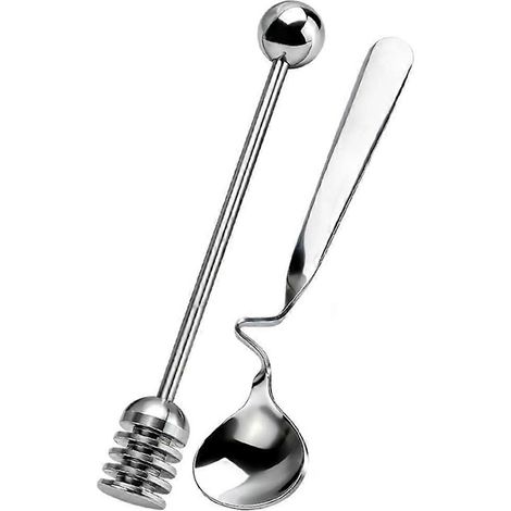 Inox honey cuillères et dipper lot, lot de 2 pièces idéal pour thé, café, et desserts (1/5)