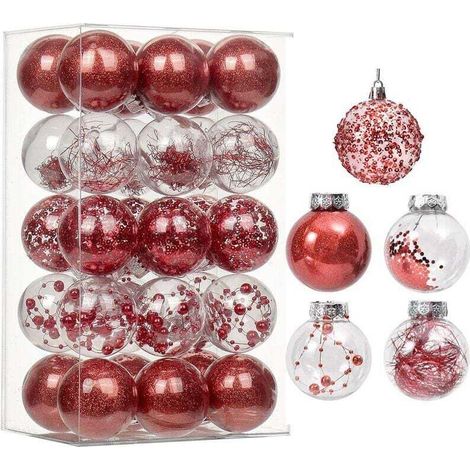 30 Stück 6 cm große Weihnachtskugeln, Weihnachtsbaumschmuck aus Kunststoff, funkelnde, dekorative Hängekugeln für Weihnachten