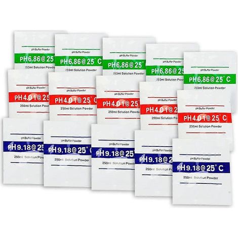 15 sachets de solution tampon pour pH-mètre (pH 6,86/4,00/9,18), solution d'étalonnage de pH pour une mesure précise. (1/4)