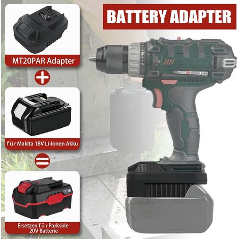 MT20PAR Adaptateur de batterie pour Makita vers outil électrique Parkside Convertisseur de batterie pour Makita 18 V BL1860 BL1850 Li-Ion Convertisseur vers outil électrique Parkside 20 V XTeam