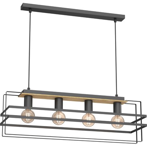 Suspension industrielle Kortez 76cm 4xE27 bois Luminex