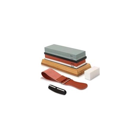 Kit complet d'affûtage de couteaux de cuisine – Pierre à aiguiser double face, base en bambou et plus encore pour un affûtage précis-