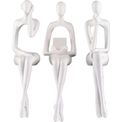 Statue Philosophe Assise Blanche en Résine - Décoration Minimaliste pour Maison, Bureau, Salon, Étagère (A) (1/5)
