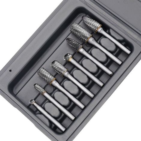 Set aus 8 doppelt geschnittenen Hartmetall-Rotationsfeilen, 6 mm Schaft, geeignet zum Bohren, Gravieren, Polieren, Schnitzen, für die Metall- und Holzbearbeitung. (1/4)