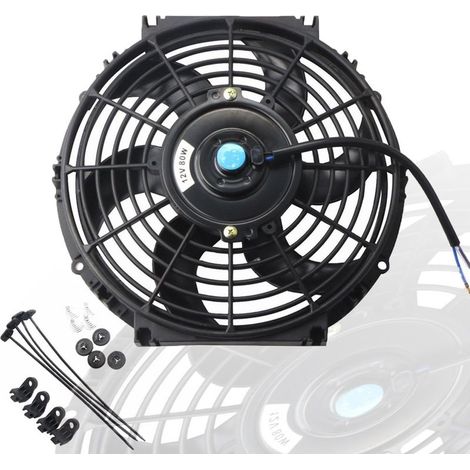 Universelles 10-Zoll-Slim-Elektro-Kühlerlüfter-Set – 12V 80W Doppelfunktionslüfter mit Montagezubehör, für Auto/LKW/SUV (Schwarz) (1/5)