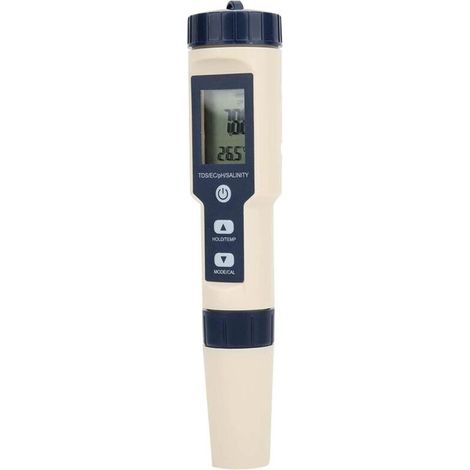 Misuratore digitale portatile per la qualità dell'acqua con 5 funzioni (pH, salinità, temperatura, TDS, EC) per giardino, casa e laboratorio. (1/4)