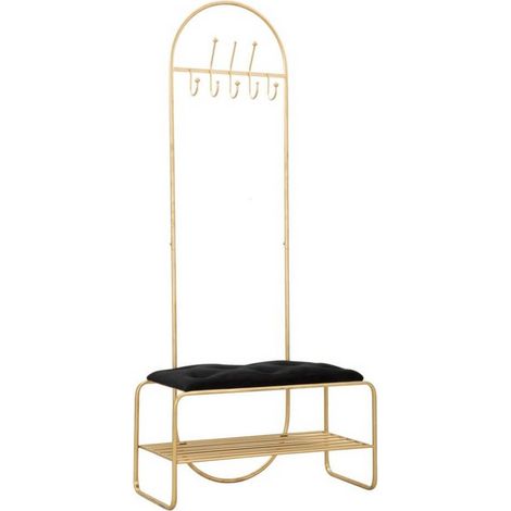 Panca Appendiabiti Glam Gold - Panca con Seduta in Velluto, Schienale con 8 Ganci e Ripiano Griglia, 80x38,5x180 cm - Parent 940 (1/5)