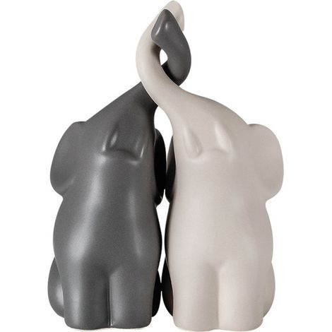 Décoration Éléphant - Céramique Blanche et Grise - Hauteur 25,5 cm - Pour Intérieur Maison Bureau - Lot de 2
