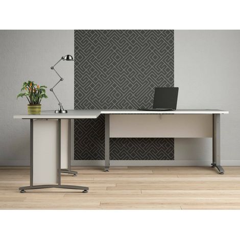 Dmora - Escritorio Tanya, Escritorio multiusos, Mesa de oficina para PC, El plan de trabajo, 230x200 h75 cm, Blanco y Gris (1/5)