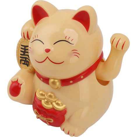 Poignée électrique chat porte-bonheur de 14 cm (5,5 pouces), ornement décoratif mignon en plastique en forme de chat pour bureau de caisse MLY11020-2, jaune (1/5)