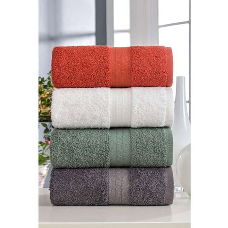 Set aus 4 Handtüchern - 50 x 85 cm - Weiß, Grün, Anthrazit, Orange
