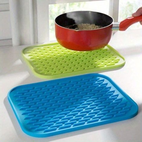 2 Tapis de pots en silicone, sets de table et sous-verres créatifs, résistants à la chaleur, pour plans de travail, isolation de cuisine, décoration de table à manger (1/4)