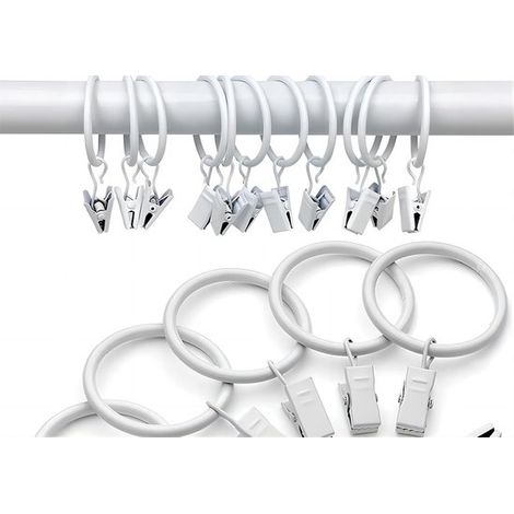 Anelli a clip per tende，confezione da 7，bianchi. Anelli con clip，clip decorative per bastoni per tende. Diametro interno degli anelli 38 mm (1/4)