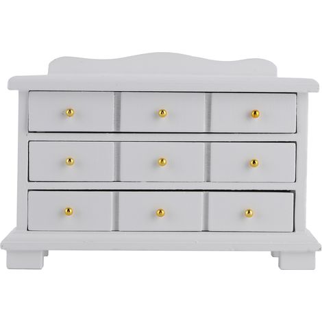 Miniature Armoire en Bois 1/12 pour Maison de Poupée - Commode Chambre avec Tiroirs, Meuble Décoratif Blanc (1/5)