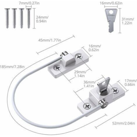 4pcs Entrebâilleur Fenêtre Porte Restricteur de Porte de Fenêtre Verrou Fenetre UPVC Verrouillage de Limite Verrou de Sécurité Câble Serrure de Limite Avec Clé et Vis--