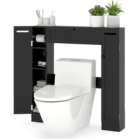 Costway – Meuble pour WC au-dessus des toilettes – Étagère de rangement avec porte-rouleau – Dimensions 19,5 x 89 x 99 cm – MDF noir