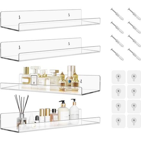 4 Pièces Étagère Flottante en Acrylique Transparent Étagère Murale 30 cm Organisateur Suspendu pour Plantes, Jouets, Décoration Chambre, Salon, Salle de Bain, Cuisine (1/5)