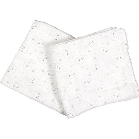 Paris Prix - Lot De 2 Langes Pour Bébé coton 70x70cm Blanc (1/4)