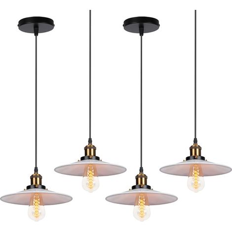 4PCS Rétro Lustre Suspension Industrielle 22cm Plaofnnier Fer Abat-jour en Métal Blanc (1/5)