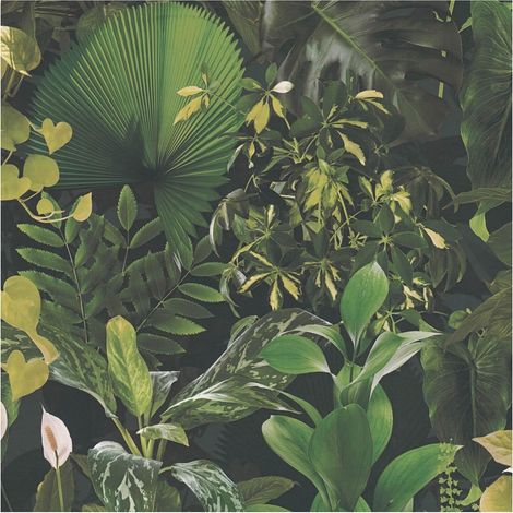 Flowers wallcovering wall Profhome 396981 hot embossed non-woven wallpaper slightly textured with jungle elements matt green black 5.33 m2 (1/5)