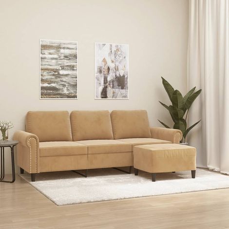 Sofá de 3 plazas con taburete de terciopelo marrón 180 cm vidaXL (1/5)