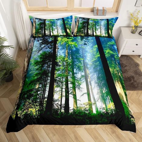 Arbre Imprimé Housse de Couette Feuille Branche Parure de Lit 200x200cm Décors Naturels Ensembles de Housse de Couette pour Enfants Chambre Décor Woodland Scene avec 2 Taie d'oreiller - 200x200cm (1/5)