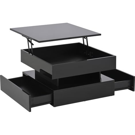 Table basse relevable carrée 65 x 65 x 38,5 cm avec LED et rangement intégré, noir (1/5)