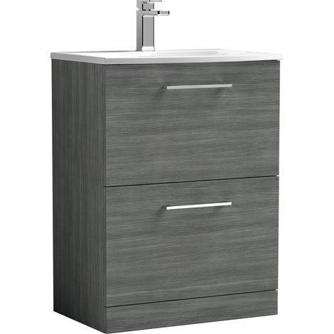 Nuie Arno Floor Standing 2-Drawer Vanity Unit with Basin-4 600mm Wide - Anthracite Woodgrain (1/5)