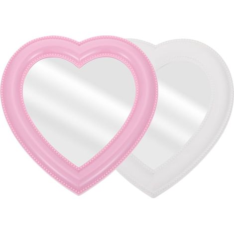 Lot 2 miroirs de maquillage en forme de cœur, blanc et rose, pliables, à fixer au mur ou à poser sur une table (1/5)