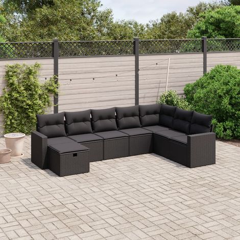 vidaXL Salon de jardin 8 pcs avec coussins noir résine tressée (1/4)
