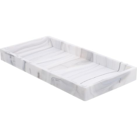 Plateau de salle de bain en marbre blanc, petit modèle, avec rangement en silicone. (1/5)