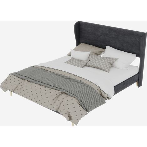 Polsterbett Doppelbett Grau mit Gepolstertem Kopfteil, Liegefläche 160 x 200 cm, Metallrahmen, ohne Matratze (1/5)