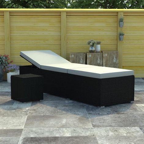 vidaXL Lettino Prendisole Cuscino e Tavolino Polyrattan Bianco