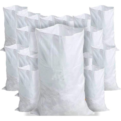 20 Sacs à Gravats, 55 x 95cm, 55kg, Résistant et Réutilisable, En polypropylène tissé blanc, Sable, Terre, Gravier, Jardinage, Chantier, Déchets de constructions