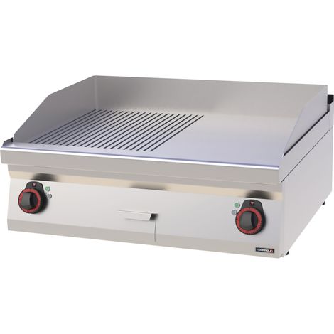 Plaque à snacker Fonte rainurée/lisse - 80 cm - 9000W - Casselin