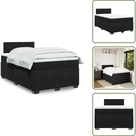 The Living Store Giroletto a Molle con Materasso Nero 120x190 cm in Velluto - Materasso a molle insacchettate