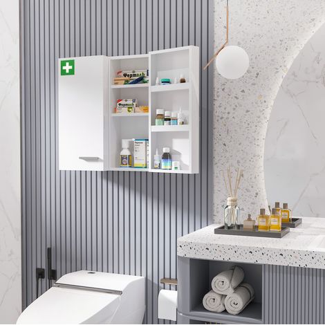 Armario botiquín mural con llave 55 x 18 x 60 cm en acero blanco HAVRYA (1/5)