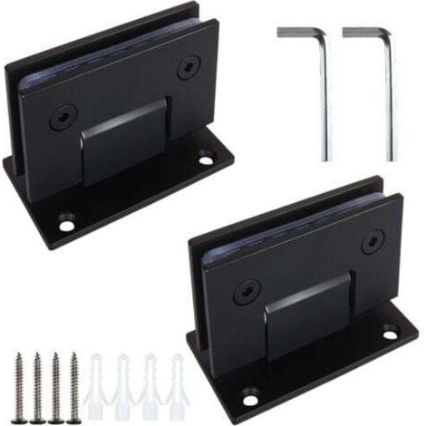 [JAMAIS UTILISÉ] Lot de 2 charnières de porte de douche en verre à 90 degrés, pièces de rechange noires, clips de porte de salle de bain en acier inoxydable pour 8 à 12 mm