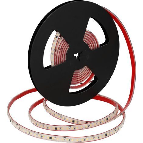 Ruban lumineux LED auto-rectifié, 220 V, 12 W/m, 600 LED, 5 500 lm, découpable et autocollant, largeur 10 mm, IP65, idéal éclairage et décoration extérieures, bobine de 5 m (lumière froide) [Classe én (1/4)