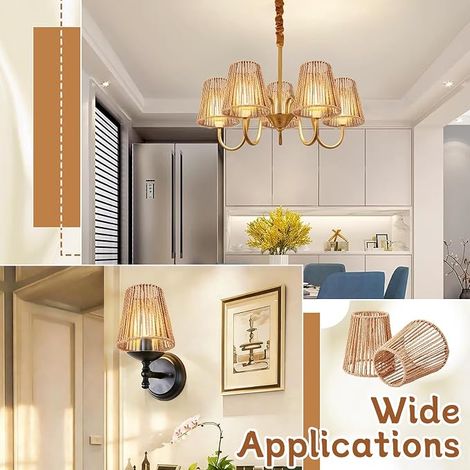 Set of 8 Woven Tapered Lampshades, Small Ceiling Lampshades, Ceiling Light Shades, Hanging Lampshades, Clip On Lamp Cover for Table Lamps, Wall Lamps, Candle Bulbs (1/5)