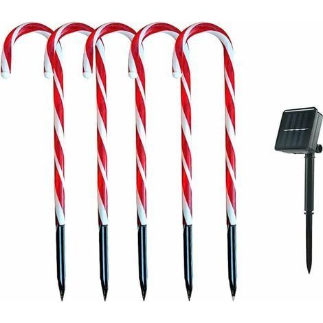 Décoration de Noël Lumière Extérieure, Lot de 5 Lumières LED de Canne à Sucre, Lumières de Chemin de Noël de Canne à Sucre Lumières de Jardin LED Lumières de Paysage Décoration de Noël (1/5)