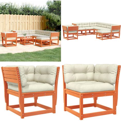 Set Salotto Giardino 8pz con Cuscini Marrone Cera Massello Pino - Sedute angolari - Cuscini per seduta