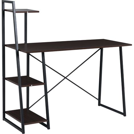Svita – Bureau d'angle avec étagère aspect noyer – Dimensions 120 x 48 x 75/117 cm – Structure métallique noire – Charge max 50 kg - COMBO1 (1/5)