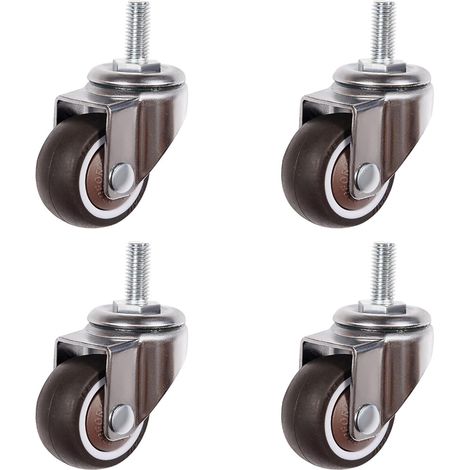 Lot de 4 mini roulettes pivotantes en caoutchouc avec tige filetée M6 x 15 mm, adaptées aux petits chariots, meubles, étagères, capacité de charge 40 kg(25 mm, sans freins) (1/5)