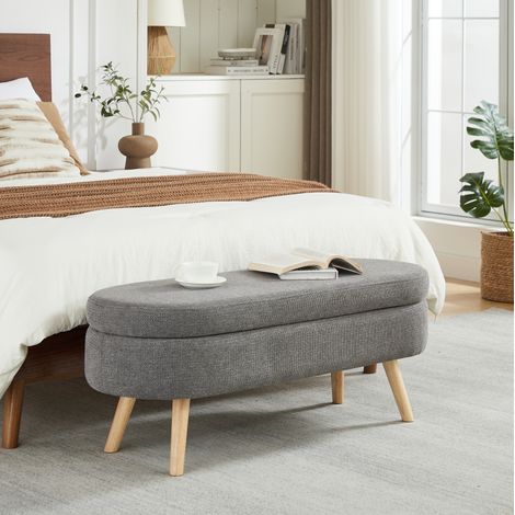 Meuble rangement banc 110 cm chenille gris OKMYHOME (1/5)