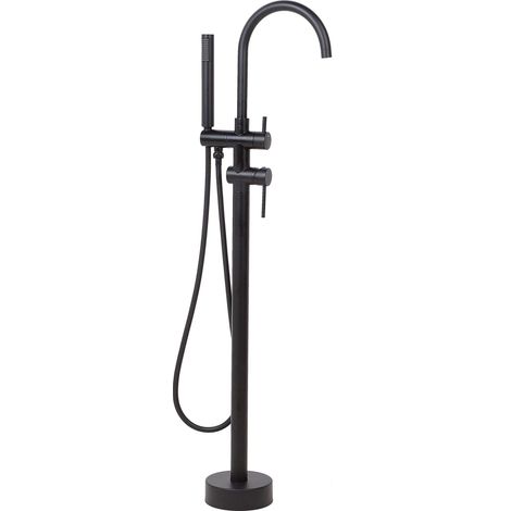 Beliani – Robinet mitigeur de bain sur pied en inox et laiton noir mat 116 cm – Compatible baignoires autoportantes – Finition durable et élégante (1/5)