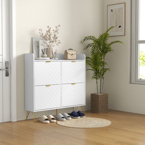 Meuble à chaussures 4 abattants. avec étagère réglable. rangement chaussure 106 x 24 x 102 cm. blanc (1/5)
