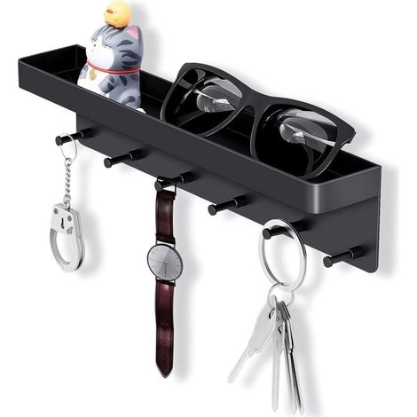 Portachiavi da parete in metallo Ulisem con ripiano portaoggetti, portachiavi da parete con 6 ganci e portariviste, la scelta migliore per organizzare chiavi, utensili da cucina e articoli da bagno (1/4)