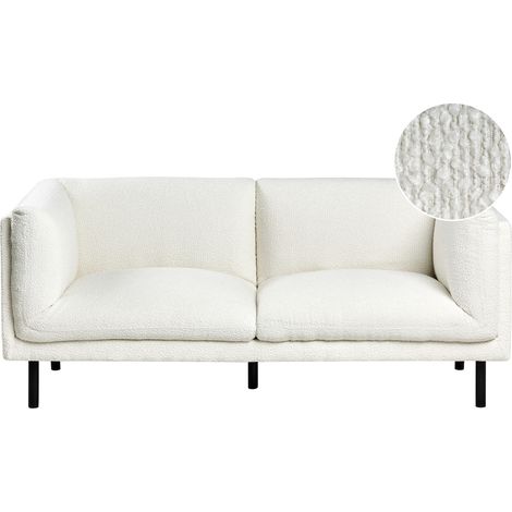 Sofá 2 plazas tapizado bouclé patas de hierro muebles sala de estar blanco crema Vorgod