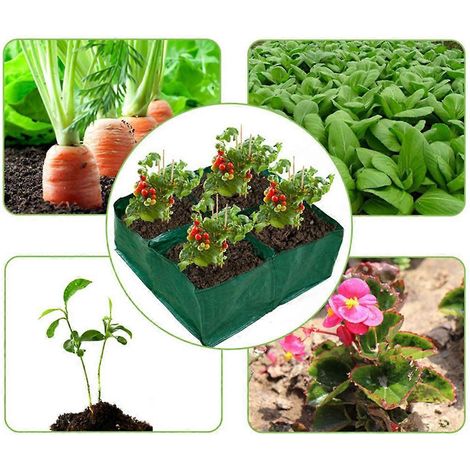Jardinière surélevée en sac, 4 compartiments, pot de culture carré durable pour carottes, oignons, herbes aromatiques, fleurs et légumes (1/4)